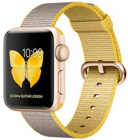 Apple Watch Series 2 38mm Gold Aluminum Case with Yellow/Light Gray Woven Nylon Band MNP32