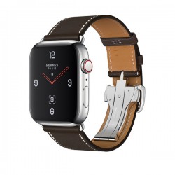 Apple Watch Hermes Series 4 GPS + LTE 44mm Steel Case w. Ebene Barenia Leather Tour Buckle (MU6U2)