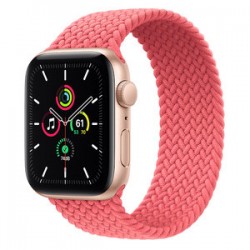 Apple Watch SE GPS 44mm Gold Aluminum Case with Pink Punch Braided Solo Loop (MYE22)