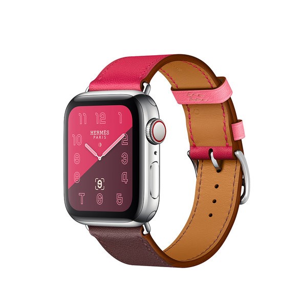 Apple Watch Hermes Series 4 GPS + LTE 40mm Steel c. w. Bordeaux/Rose/Swift Single Tour (MU6N2)