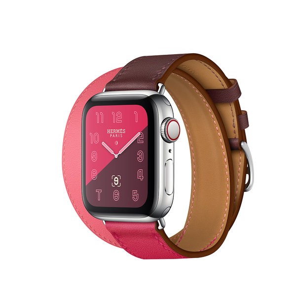 Apple Watch Hermes Series 4 GPS + LTE 40mm Steel w. Bordeaux/Rose Extreme/Rose Azalee Leather (MU702)