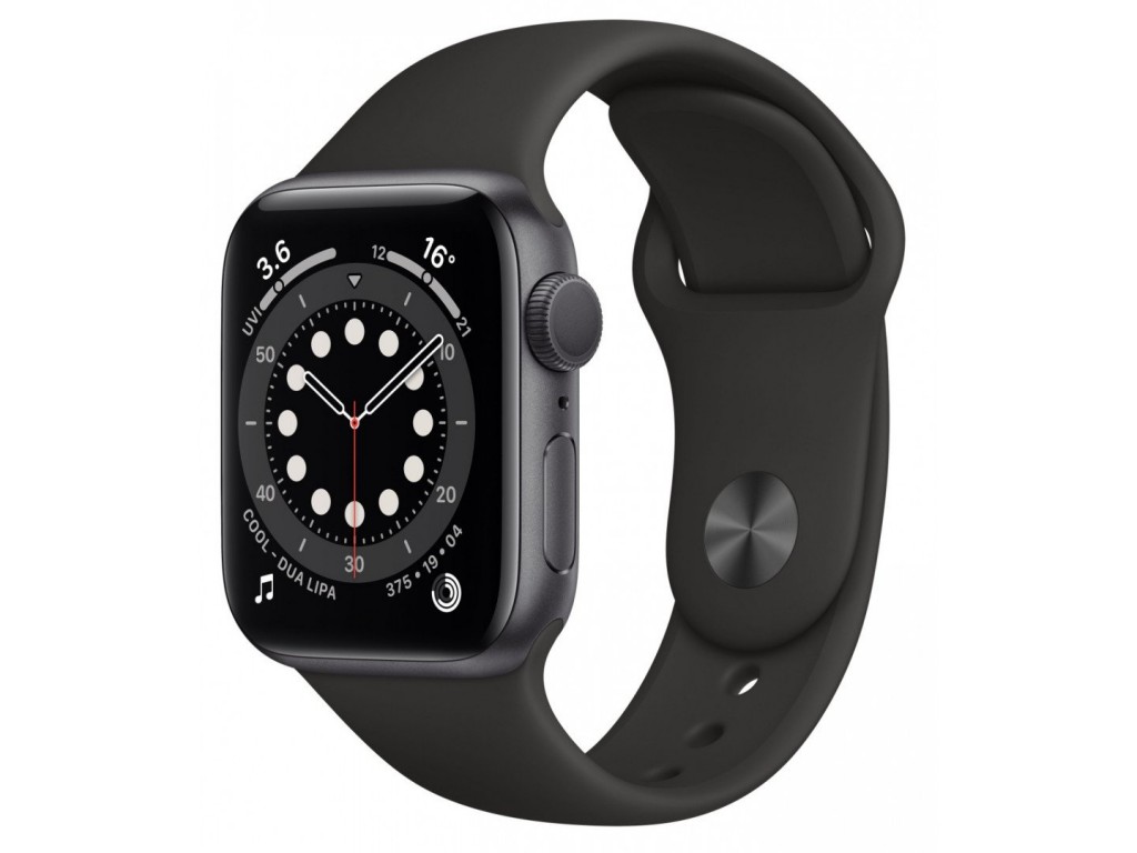 Apple Watch Series 6 GPS 44mm Space Gray Aluminium Case with Black Sport Band (M00H3)