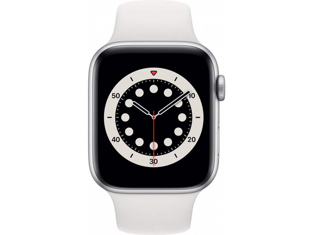 Apple Watch Series 6 LTE 44mm Silver Aluminum Case with White Sport Band (M07F3)