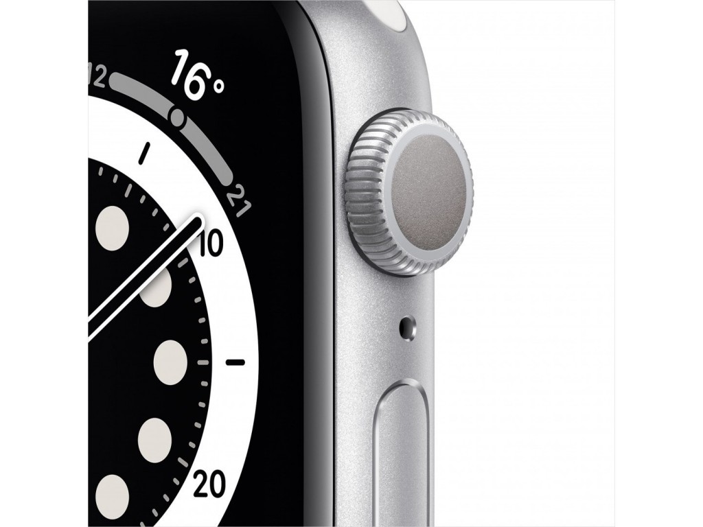 Apple Watch Series 6 LTE 44mm Silver Aluminum Case with White Sport Band (M07F3)