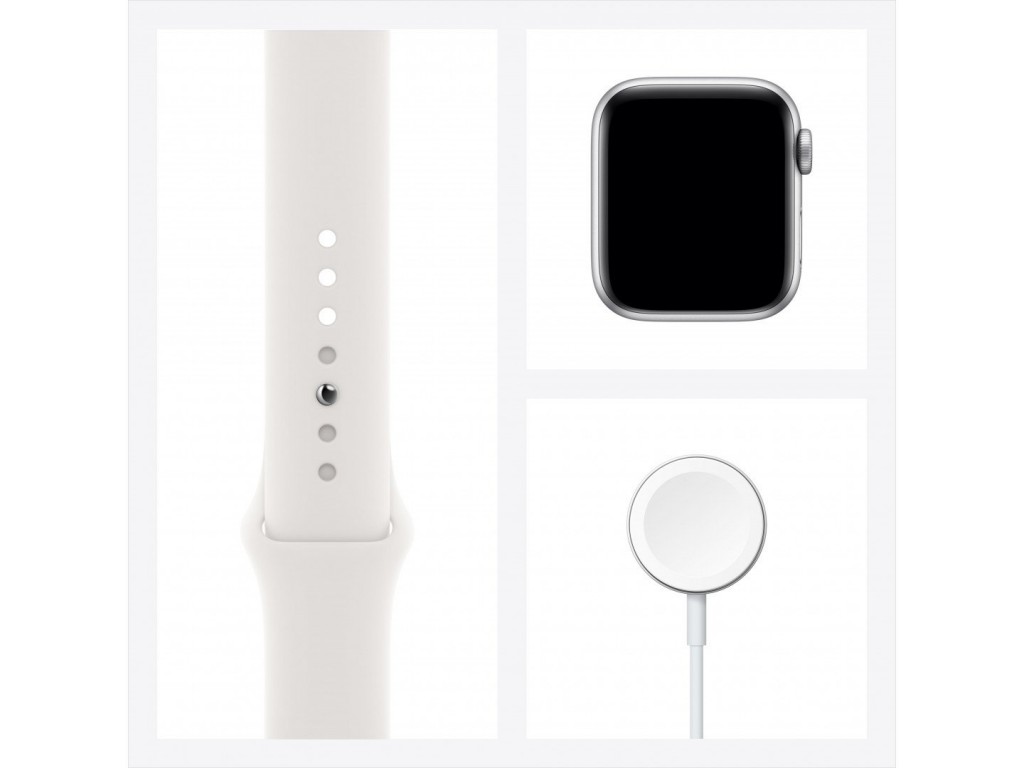 Apple Watch Series 6 LTE 44mm Silver Aluminum Case with White Sport Band (M07F3)