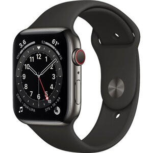 Apple Watch Series 6 LTE 44mm Graphite Stainless Steel Case with Black Sport Band (M07Q3)