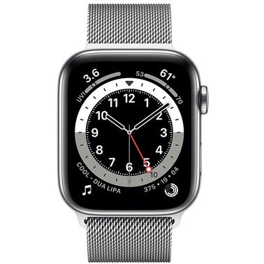  Apple Watch Series 6 LTE 44mm Silver Stainless Steel Case with Silver Milanese Loop (M07M3)