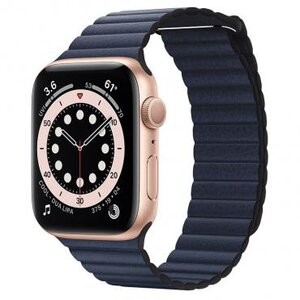 Apple Watch Series 6 44mm Gold Aluminum Case with Diver Blue Leather Loop (M02E3)