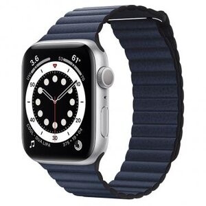 Apple Watch Series 6 44mm Silver Aluminum Case with Diver Blue Leather Loop (M02D3)