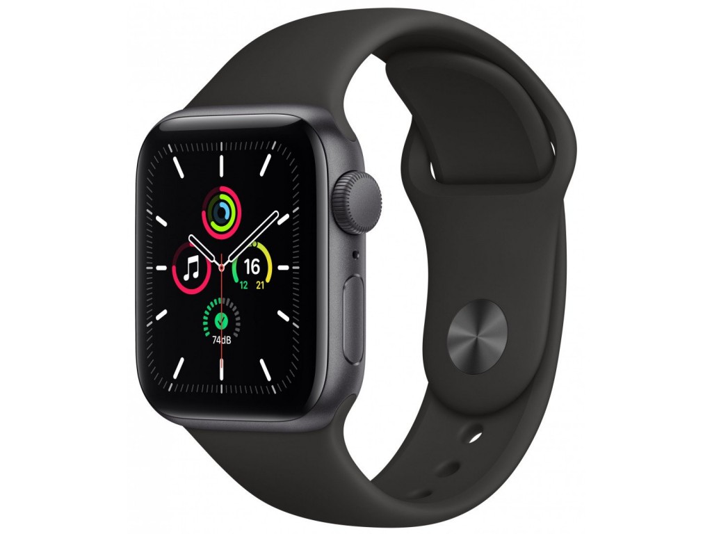 Apple Watch SE GPS 44mm Space Gray Aluminum Case with Black Sport Band (MYDT2)