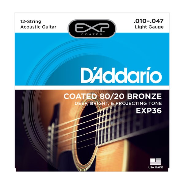 D`ADDARIO EXP36 EXP COATED 80/20 BRONZE LIGHT 12-STRING (10-47)