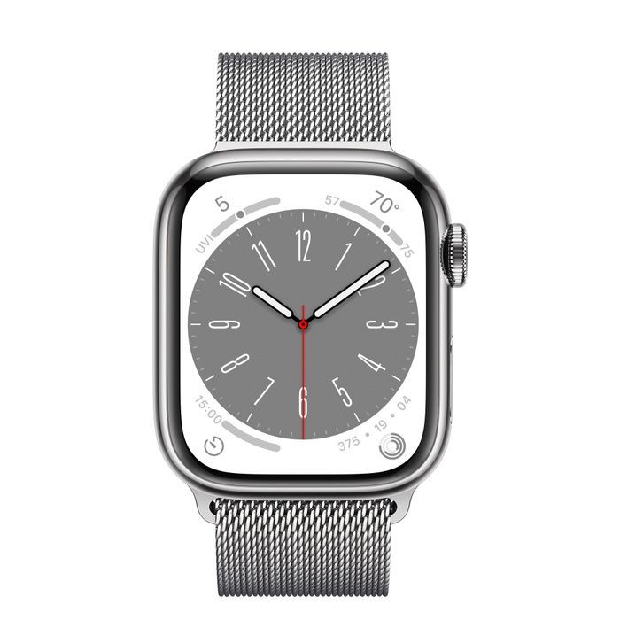 Apple Watch Series 8 45mm GPS + LTE Silver Stainless Steel Case with Silver Milanese Loop (MNKJ3)