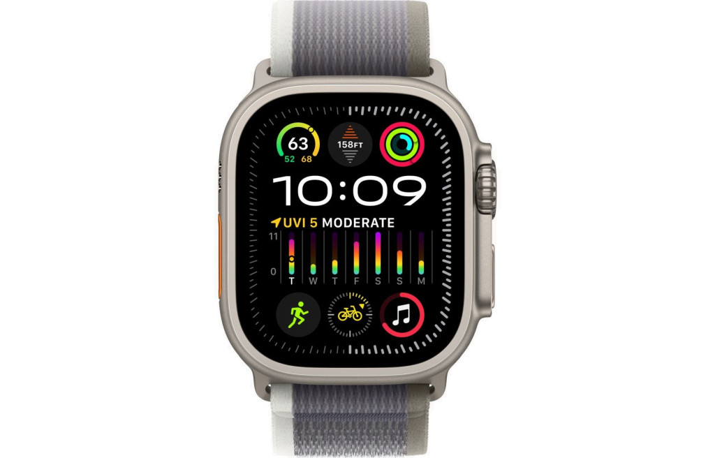 Apple Watch Ultra 2 GPS + Cellular 49mm Titanium Case with Green/Gray Trail Loop - M/L (MRF43)