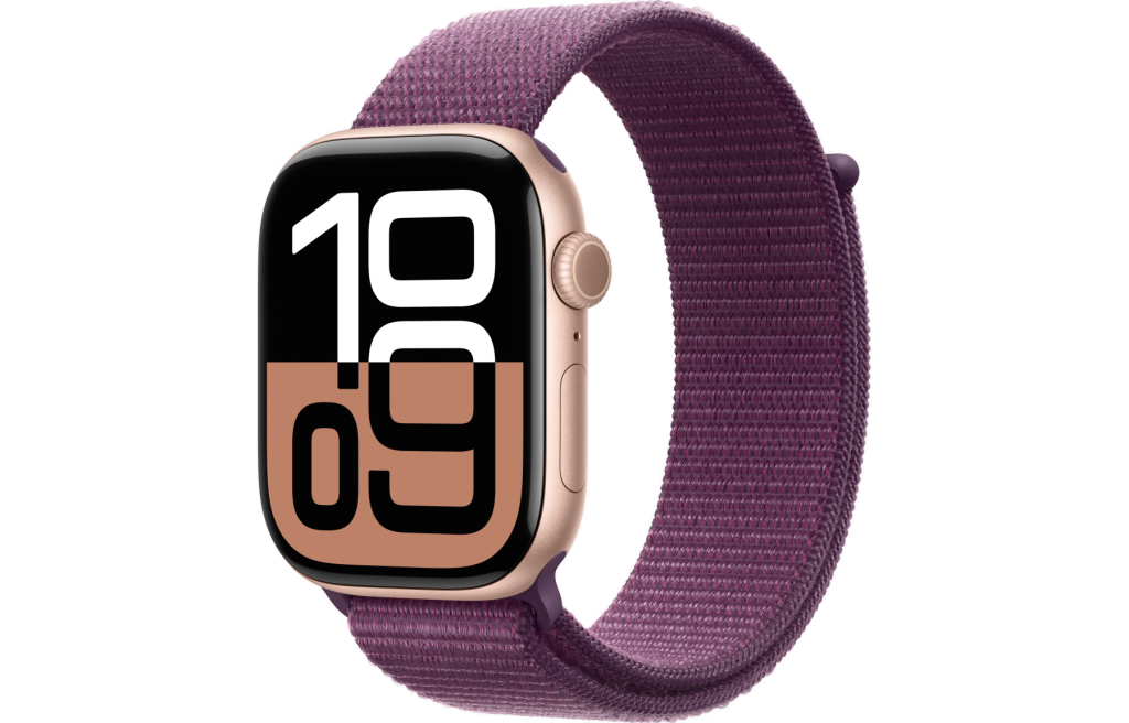 Apple Watch Series 10 GPS 46mm Rose Gold Aluminum Case w. Plum Sport Loop (MWWV3)