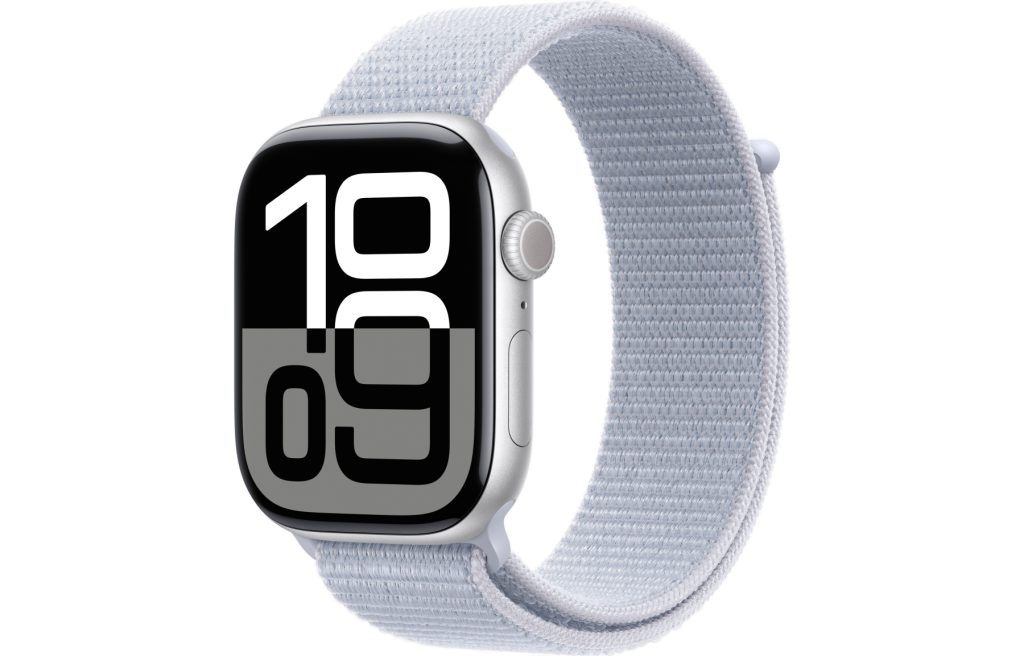 Apple Watch Series 10 GPS 46mm Silver Aluminum Case w. Blue Cloud Sport Loop (MWWN3)