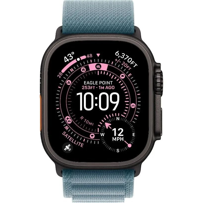 Apple Watch Ultra 3 LTE 49mm Black Tit. Case w. Light Blue Alpine Loop - Large (MF254+MG9M4)