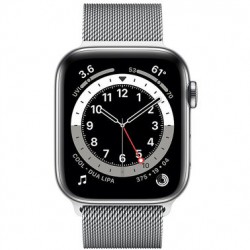  Apple Watch Series 6 LTE 44mm Silver Stainless Steel Case with Silver Milanese Loop (M07M3)