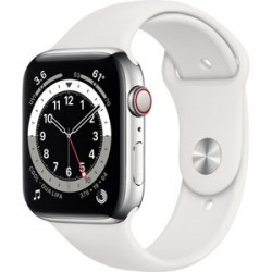 Apple Watch Series 6 LTE 40mm Silver Stainless Steel Case with White Sport Band (M02U3)