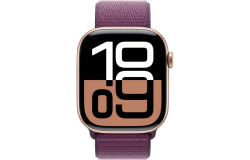 Apple Watch Series 10 GPS 42mm Rose Gold Aluminum Case w. Plum Sport Loop (MWWK3)